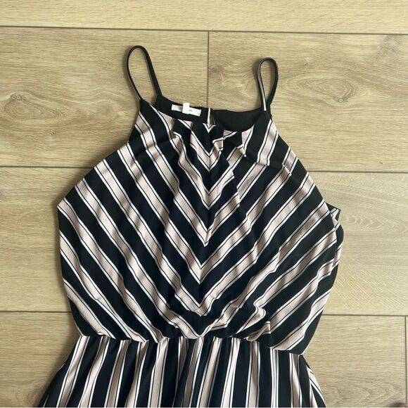 Maurices Stripe Print Maxi Dress Pink Black White Chevron Spaghetti Strap Medium - Picture 7 of 13